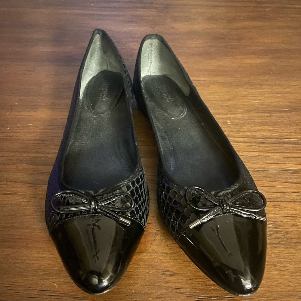 J. Renee Snake Print Black Patent Flats 12M